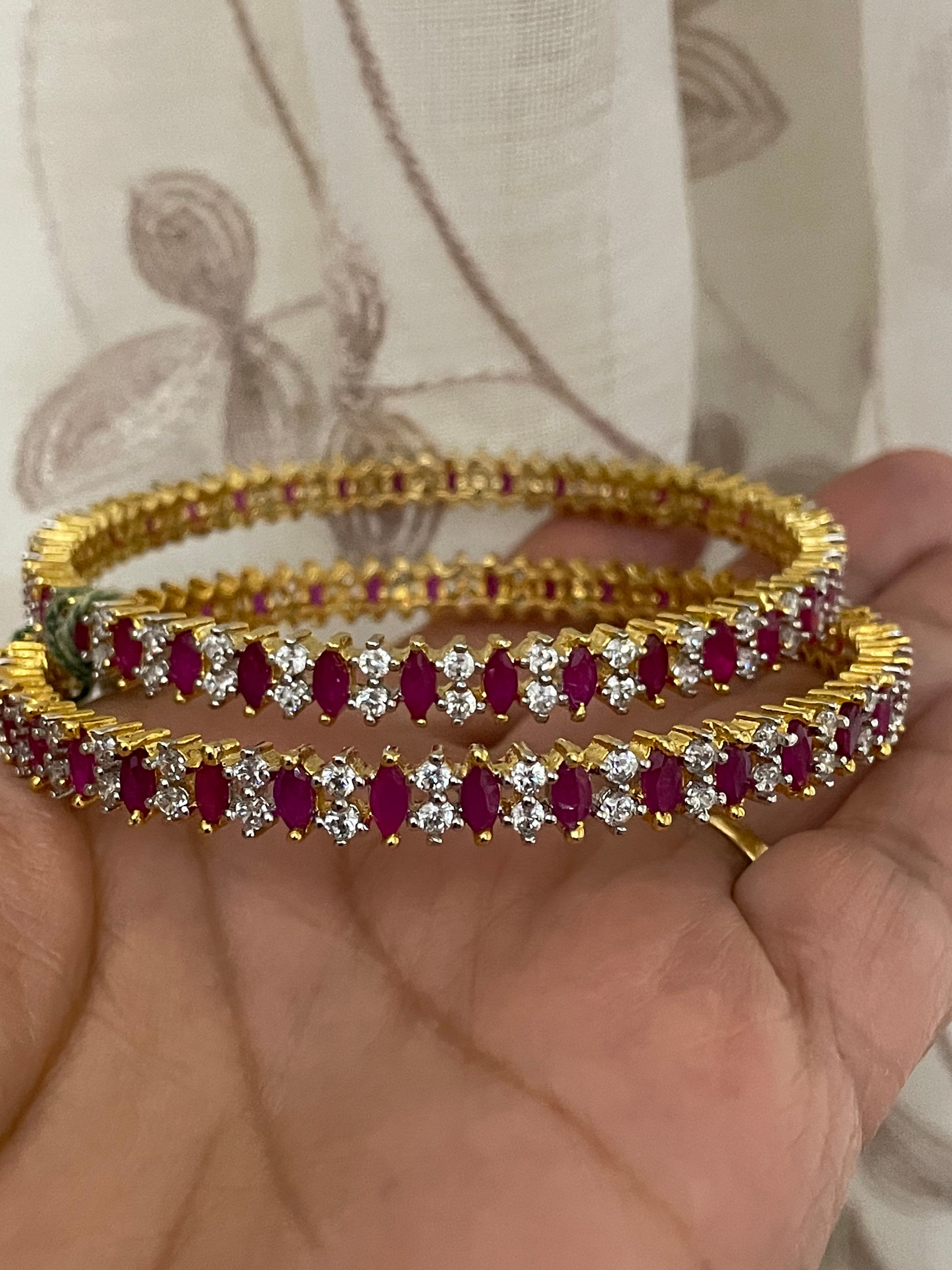 Ruby Diamond Bangles/cz N Ruby Stones Bangles/red Stones Ruby Diamond Bangles/cz N Ruby Stones Bangles/red Stones