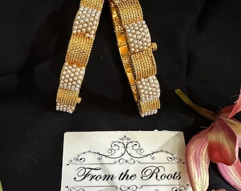Pearls gold bangles/openable gold kadas