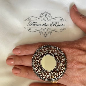 Oversized oxidized/big size round German silver/mirror ring/boho style/Gypsy style statement ring
