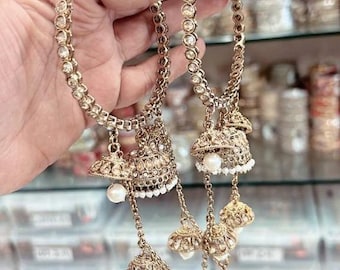 Set of 2 Polki bangles with hanging jhumkas/bollywood style Polki pearls bangles