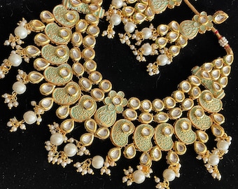 Mint Green Meenakari Kundan Choker Necklace Set
