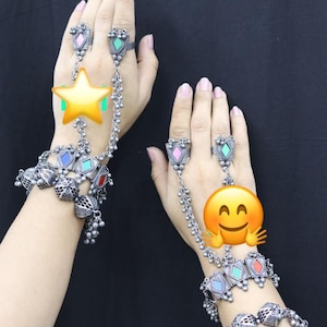 Oxidized glass haathphool/Afgani hand harness/bridal haathphool/tribal haathphool/ring and bracelet combo/haath panja/panchangla