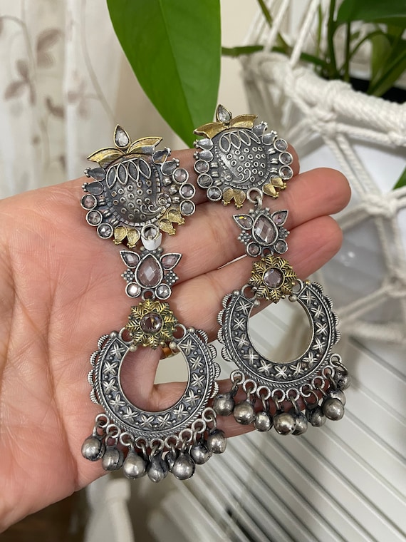 Buy Junky Jewellery- German Silver Oxidized Mirror Work Afghani Traditional  Jhumki Earrings for Women & Girls | Oxidised junk jhumka/jhumki Earrings  for women at Amazon.in