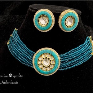 Turquoise/feroza tayani style Kundan choker/Bridal Kundan choker set/gold Polki Kundan set with earrings/Indian choker/Pakistani choker set