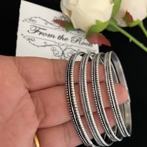 4 German silver bangles/set of 4 oxidized bangles/boho bangles with self design