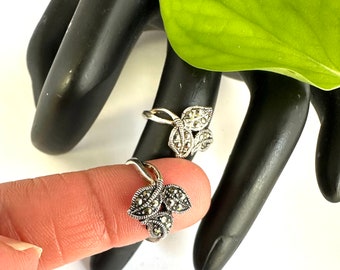 Leaf design Antique finish Sterling Silver Toe Ring | Adjustable marcasite stones Ring | Toe Ring for Woman