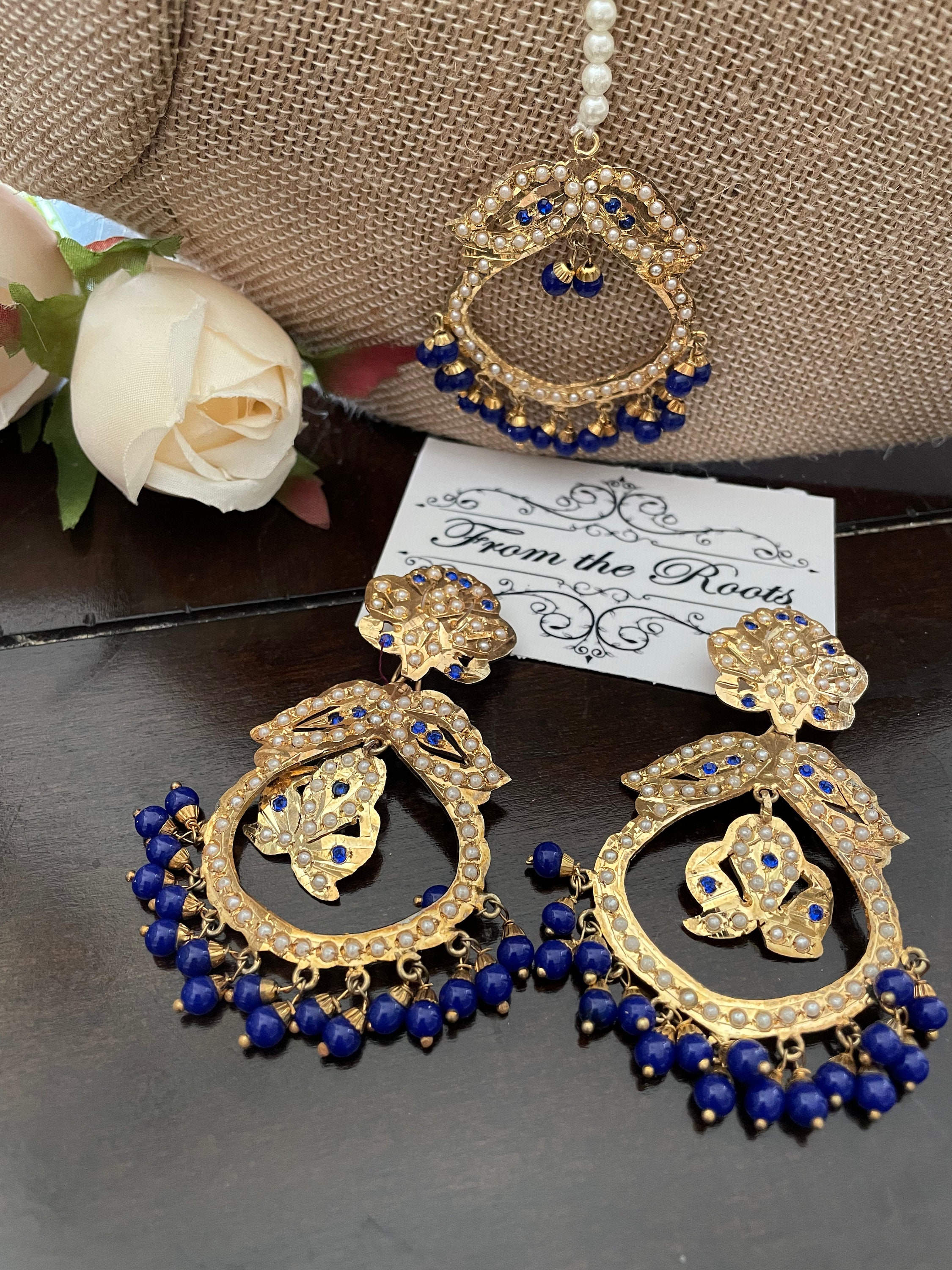 Blue Tikka Set royal Blue Jadau Maangtikka Set punjabi Tikka Set