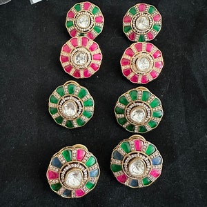 Multicolor moissanite Kundan stones  studs/Sabyasachi inspired kundan studs/big multicolor tops/flower designed Navratan studs