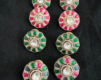 Multicolor moissanite Kundan stones  studs/Sabyasachi inspired kundan studs/big multicolor tops/flower designed Navratan studs