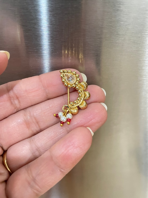 Gold Statement Maharashtrian marathi Nath Nosepin gold Plated Nath ad ruby Studded Gold Plated Maharashtrian Traditional Nath 4 Non Pierced Etsy Canada