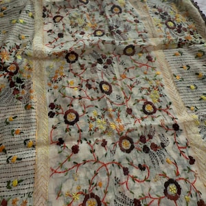 Hand embroidered Multicolor dupattta/ phulkari duppatta with pom poms