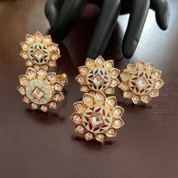 Meenakari Kundan designer ring/oversized kundan ring/adjustable cocktail ring