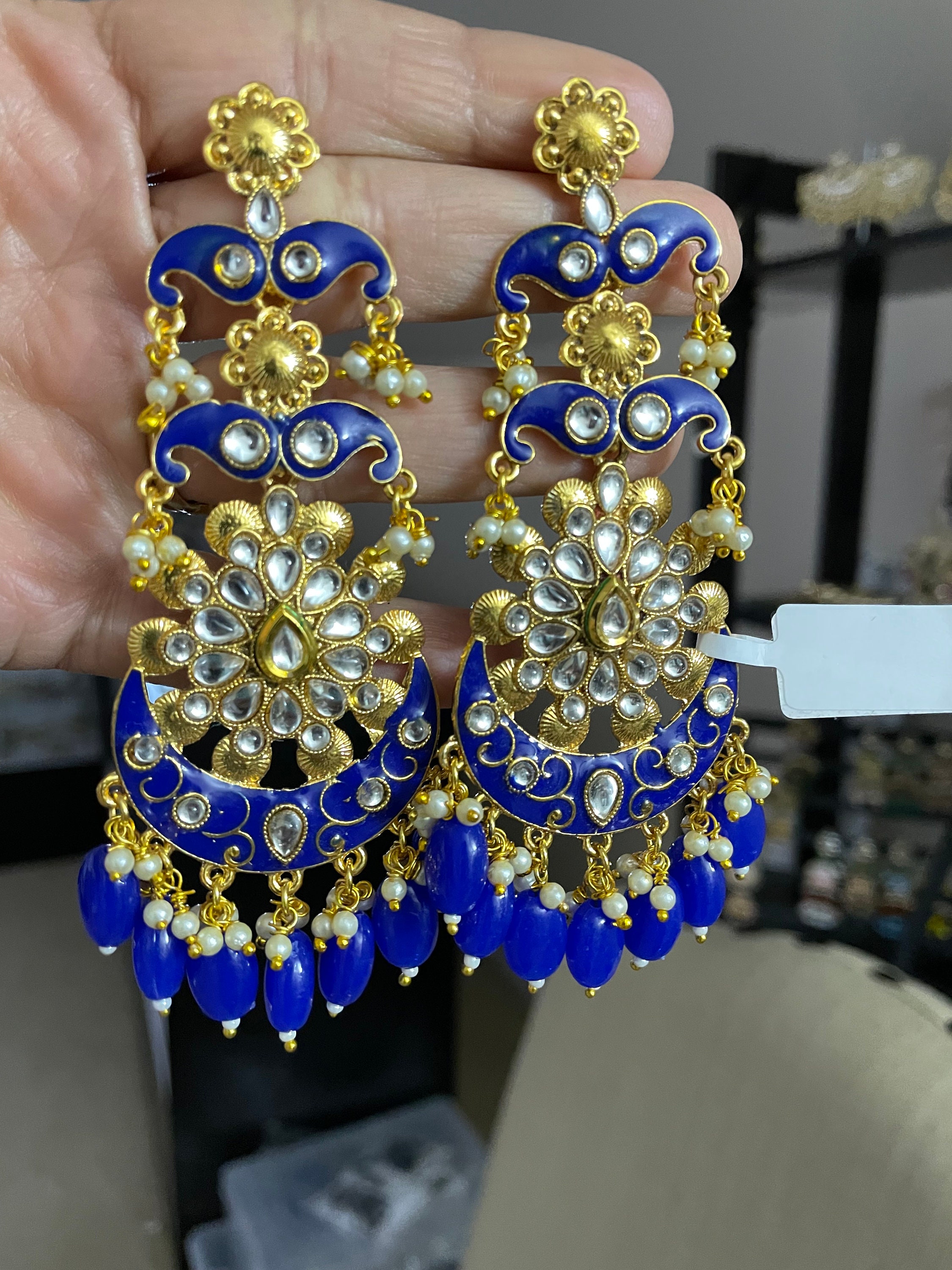 Blue meenakari earrings deals
