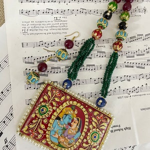 Handpainted Radha krishan necklace set/Radha krishan long mala/Indian long necklace set