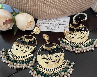 Green maangtikka set/Indian gold n green tikka set/lightweight green maangtikka set