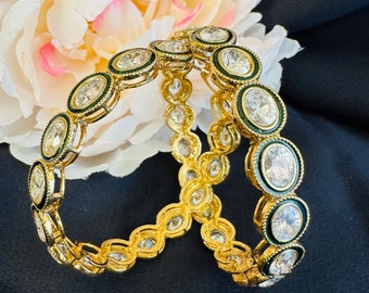 Polki kundan bangles/Polki pearls bangles with Meenakari/Indian bangles/Pakistani bangles