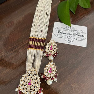 Fine Kundan n pink stones  long necklace set/uncut Kundan pearls mala set/Indian jewelry set/Pakistani necklace set