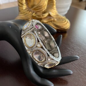 Moissanite bangle/Uncut Kundan silver polish bangles/designer Kundan bangle/Victorian Kundan kada/kundan bangle