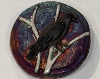 Handmade Raku Raven Ceramic Pendant | Copper Matte Crackle Glaze (1.5")