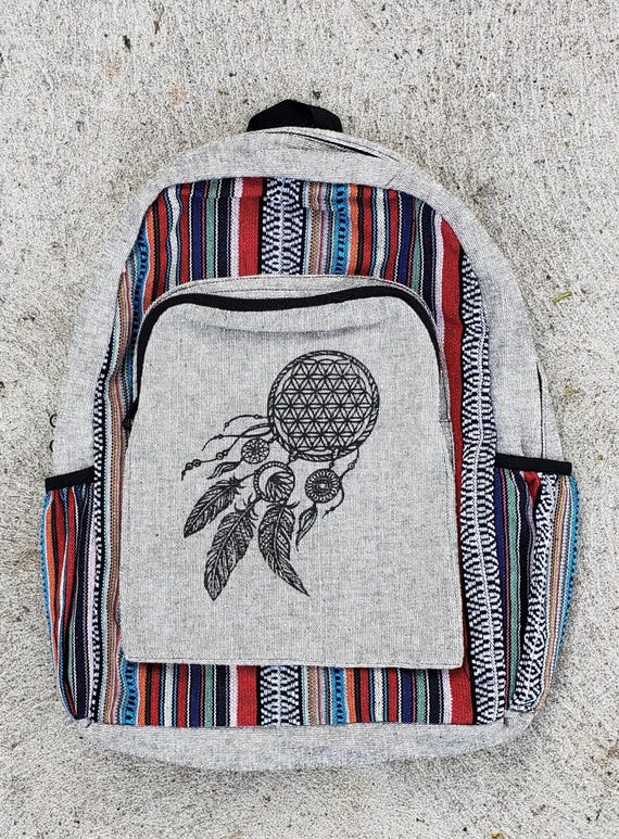 Artisan Boho Dreamcatcher Backpack in Beige and Brown Bolsa Artesanal Dreamcatcher Backpack - Boho Chic Bag for Travel, School  main image 2