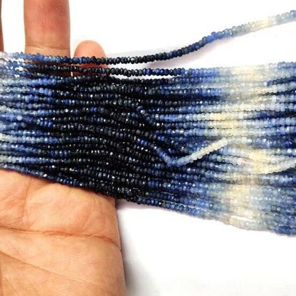 Natural Blue Sapphire Faceted Rondelle Beads 16" AAA Quality Blue Sapphire Shaded Rondelle Beads, Natural Sapphire Stone 2.5-3mm