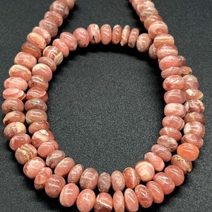 Natural Rhodochrosite Gemstone Loose Beads Pink Rhodochrosite Smooth Rondelle Beads 13&quot; Rhodochrosite Stone Plain Rondelle
