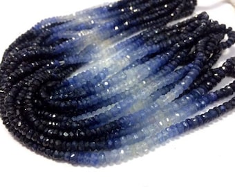 AAA+  Israel Cut Shaded Blue Sapphire Faceted Rondelle Beads 16&quot;inch strand / sapphire stone / Blue sapphire Beads 3-4.5mm
