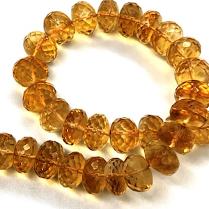 Natural Citrine Faceted Rondelle Beads AAA+ Yellow Citrine Roundel 9-11mm Fine Quality Dark Color 8" strand