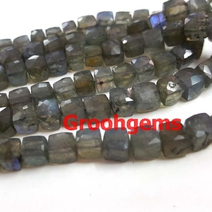 Labraodirte Gemstone Beads , Labradorite Faceted Cube Beads 6-8mm , AAA Natural Blue Flashy 8&quot; strand