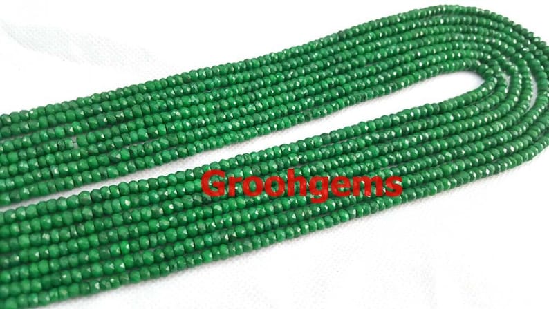 AAA Emerald Corundum Gemstone 13inch strand Isriel Cut Emerald Faceted Rondelle Beads 3-3.5mm