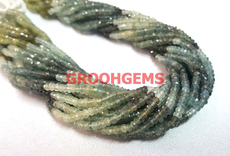 AAA Shaded Moss Aquamarine Faceted Rondelle Beads 13inch strand Aquamarine stone Aquamarine Beads 3-4mm