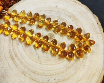 Madeira Citrin Perlen 5x7-6x10mm Citrin TauTropfen Form Perlen, Dunkelgelbe Citrin Facettierte Natürliche Citrin Tropfen Edelstein Perlen AAA+