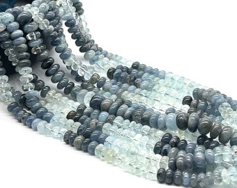 Moss Aquamarine Plain Rondelle Beads Shaded Aquamarine Smooth Rondelle AAA+ Natural Aquamarine Rondelle 6-8mm Moss Aquamarine Stone