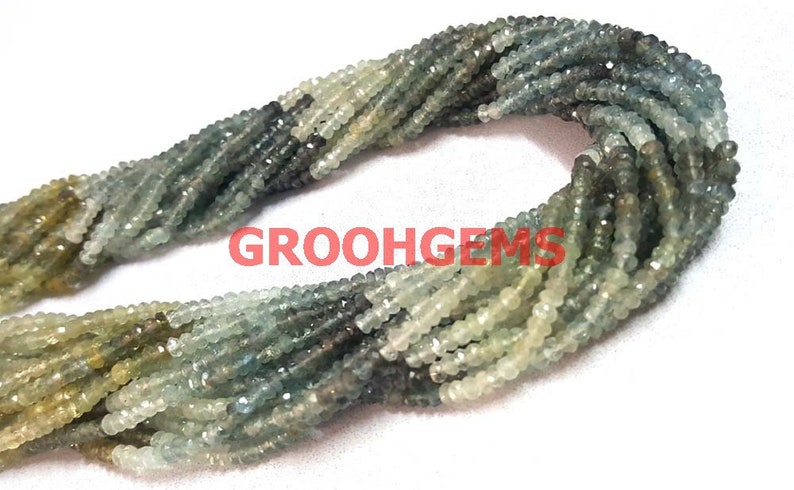 AAA Shaded Moss Aquamarine Faceted Rondelle Beads 13inch strand Aquamarine stone Aquamarine Beads 3-4mm