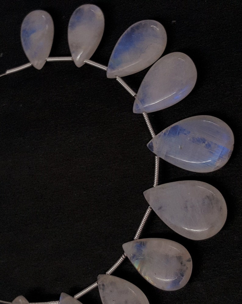 925 Sterling Silver,RAINBOW MOONSTONE Smooth Pear Shape Pendant,10 Pieces of 18-19mm approx