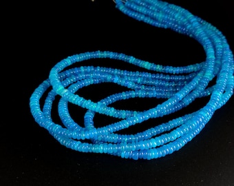 AAA+ Paraiba Blue Opal Smooth Rondelle Beads Welo Opal Bead Ethiopian Opal Rondelle Beads Dark Blue Opal Plain Beads Flashy Opal