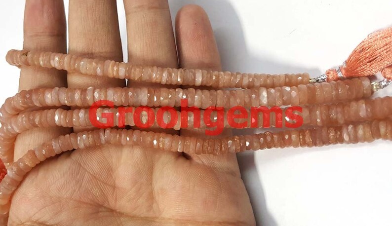 AAA Moonstone Rondelle Beads 8strand 6-7mm Natural Peach Moonstone Faceted Heishi Cut Wheel Shape Loose Beads