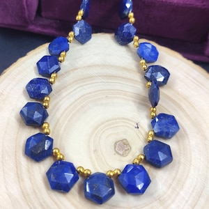 Blue Lapis Lazuli Faceted Hexagon Shape Briolettes Loose Gemstone AAA+ Natural Lapis Fancy Shape Beads