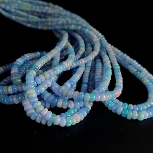 AAA+ Paraiba Blue Opal Smooth Rondelle Beads Welo Opal Bead Ethiopian Opal Rondelle Beads Blue Opal Plain Beads Flashy Opal