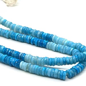 Belles perles Heishi de pneu à facettes d&#39;opale bleue ombragée 7-9mm, perles de pierres précieuses de forme de roue d&#39;opale de couleur bleu ciel, collier de bijoux