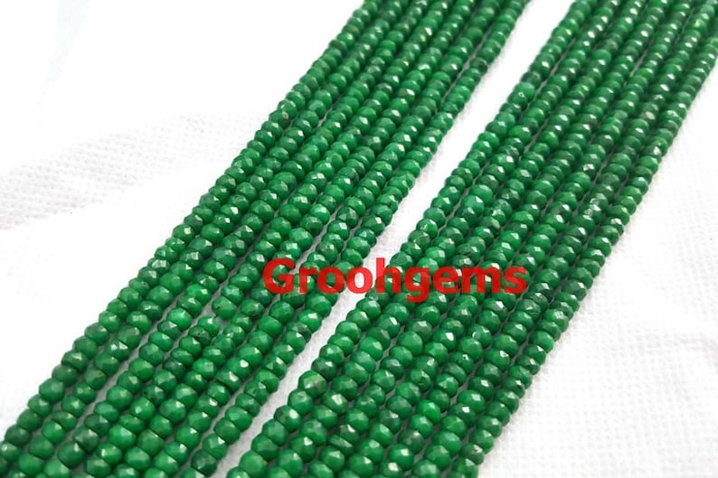 AAA Emerald Corundum Gemstone 13inch strand Isriel Cut Emerald Faceted Rondelle Beads 3-3.5mm