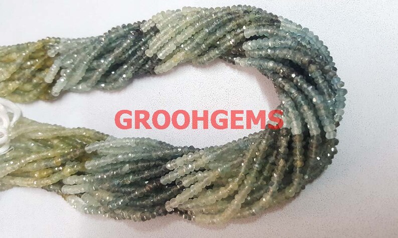 AAA Shaded Moss Aquamarine Faceted Rondelle Beads 13inch strand Aquamarine stone Aquamarine Beads 3-4mm