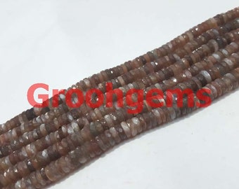 Natural Brown Moonstone Faceted Tyre Shape Beads AAA Chocolate Moonstone Faceted Flat Rondelle Beads 8" Moonstone Heishi Cut jewelry