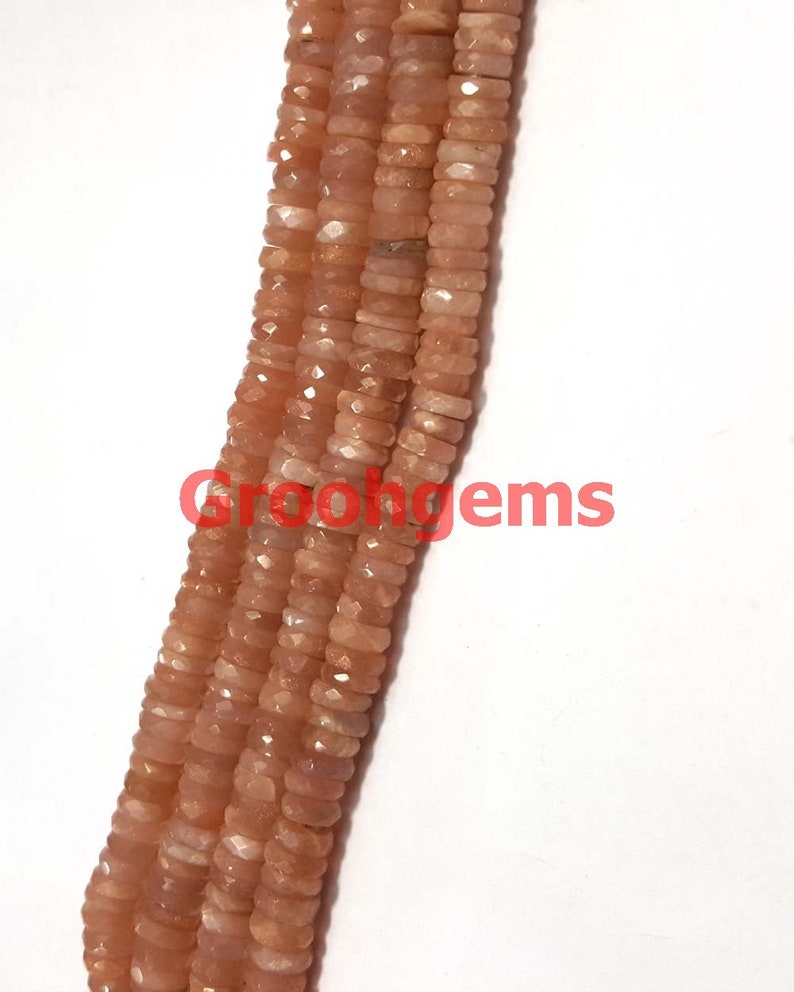 AAA Moonstone Rondelle Beads 8strand 6-7mm Natural Peach Moonstone Faceted Heishi Cut Wheel Shape Loose Beads