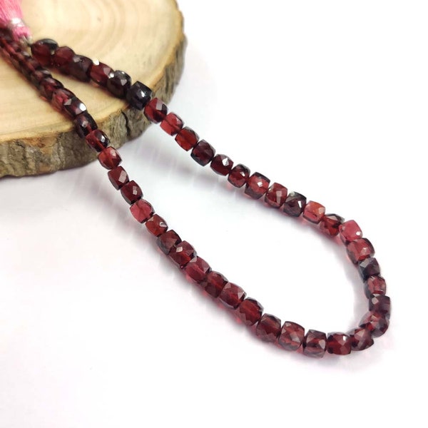 Natural Garnet Faceted Cube Shape Beads 4-5mm, Mozambique Garnet Cube Briolettes Loose Gemstone 10" Red Garnet Stone