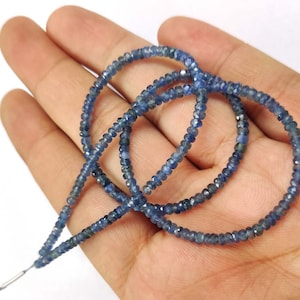 Natural Blue Sapphire Faceted Rondelle Beads AAA+ Burma Sapphire Rondelle Beads 3-3.5mm, Sapphire stone Wholesale price 16&quot; Brillian cut