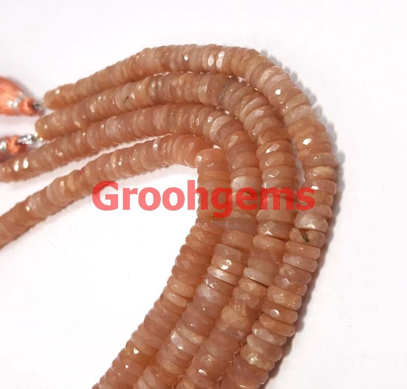AAA Moonstone Rondelle Beads 8strand 6-7mm Natural Peach Moonstone Faceted Heishi Cut Wheel Shape Loose Beads