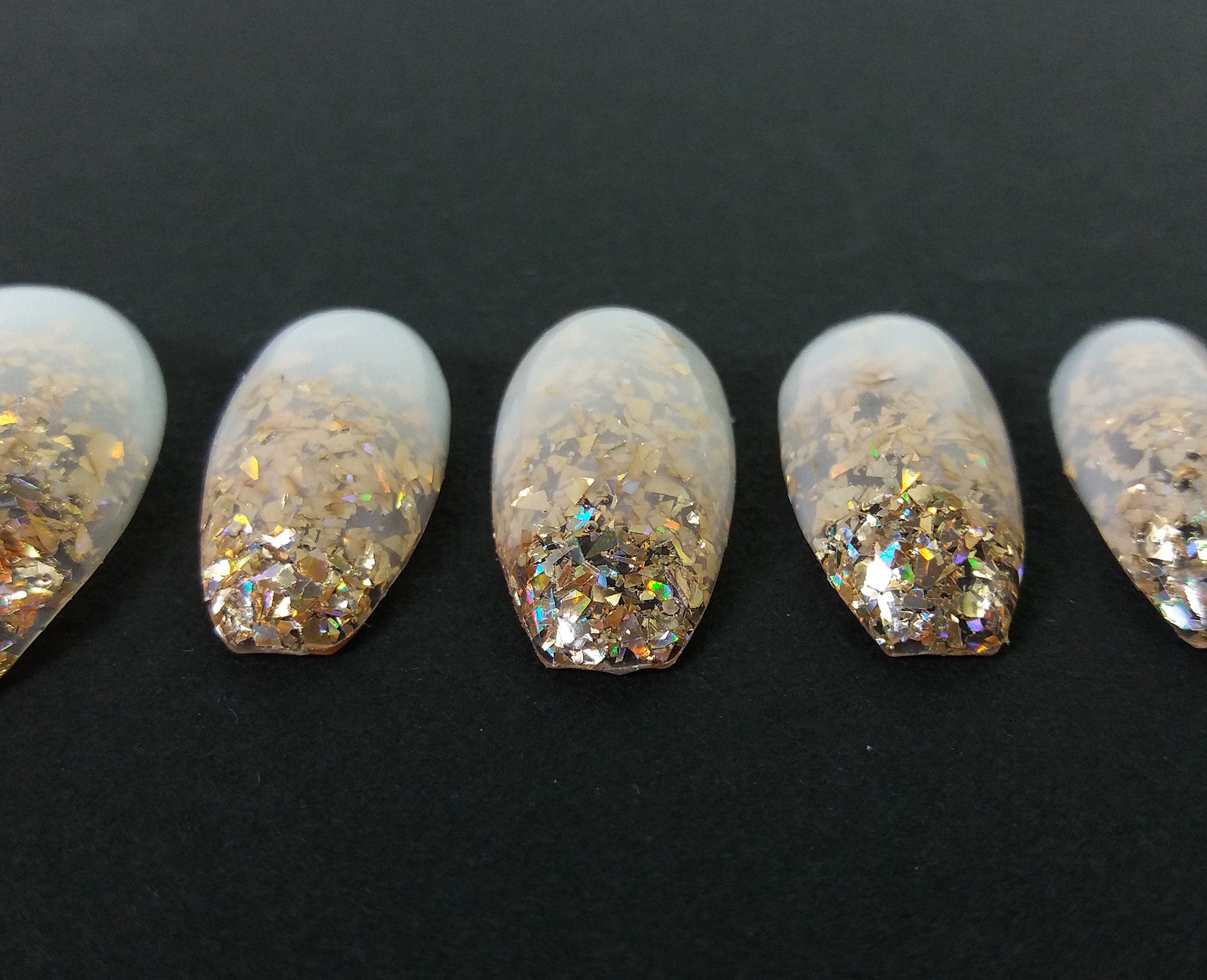 Milky to Gold Glitter Gradient False Fake Press on nails | Etsy