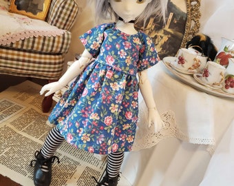 1/6 BJD Yo-SD Tiny Doll Blue Pink Calico Floral Dress