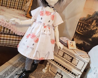 1/6 BJD Yo-SD Tiny Doll Pink White Bunny Rabbit Dress